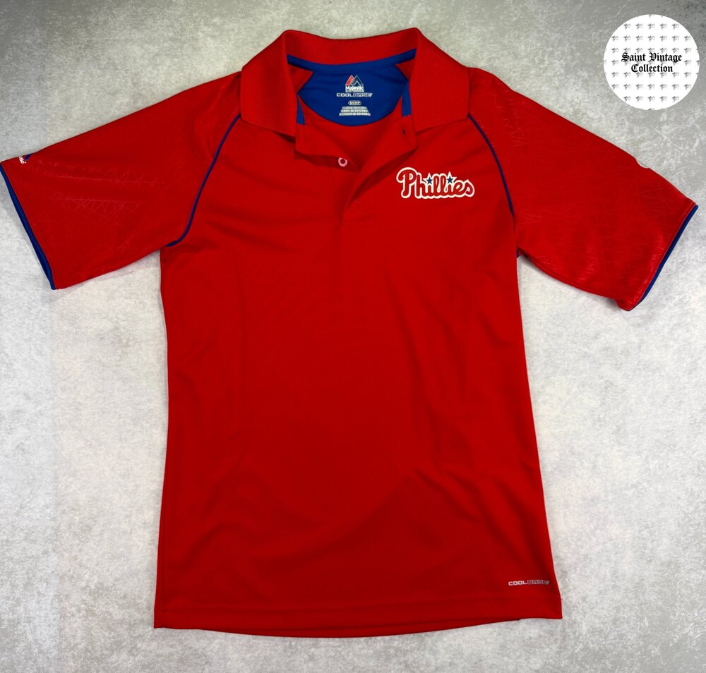 Majestic Phillies Cool Base Polo Shirt Red Blue S/CH/P